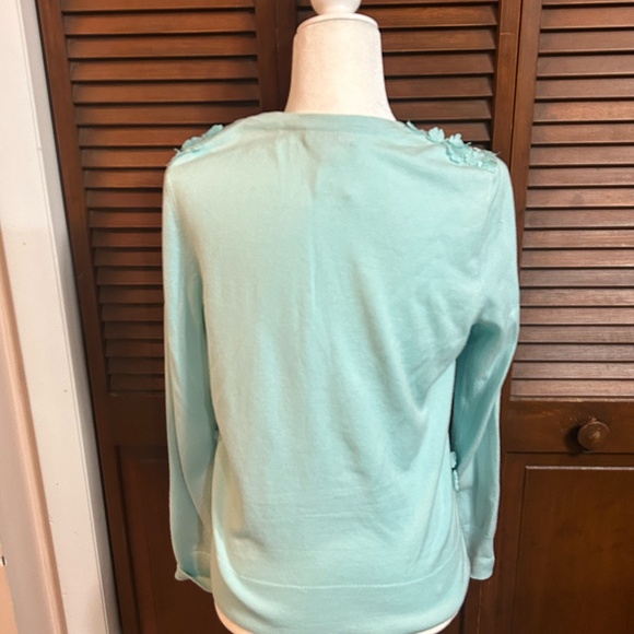 Charter Club Blue Chiffon 3D Floral Embellished Crew Neck Cardigan - Picture 5 of 9